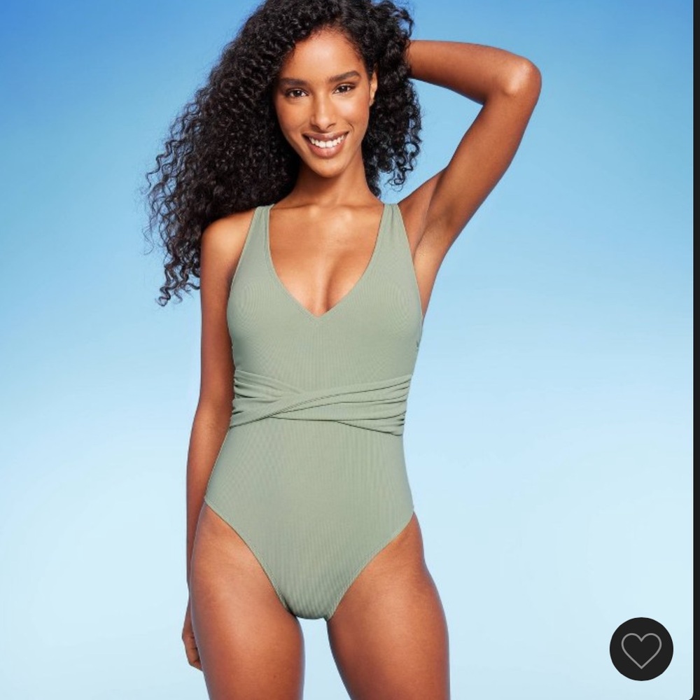 Women's Ribbed Plunge Twist-Front One Piece Swimsuit - Shade & Shore™ Green S